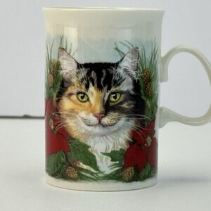Dunoon Christmas Cat Mug Bone China Made in England